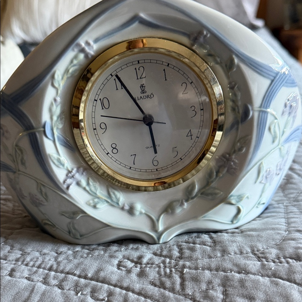 Lladro White and Gold Floral Wall Clock